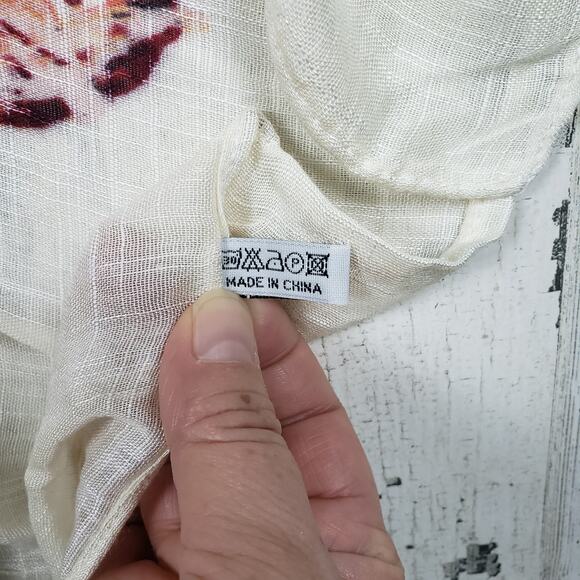 New White Ivory Floral Open Front Boho Flower Lightweight Kimono Womens One Size - Picture 7 of 11